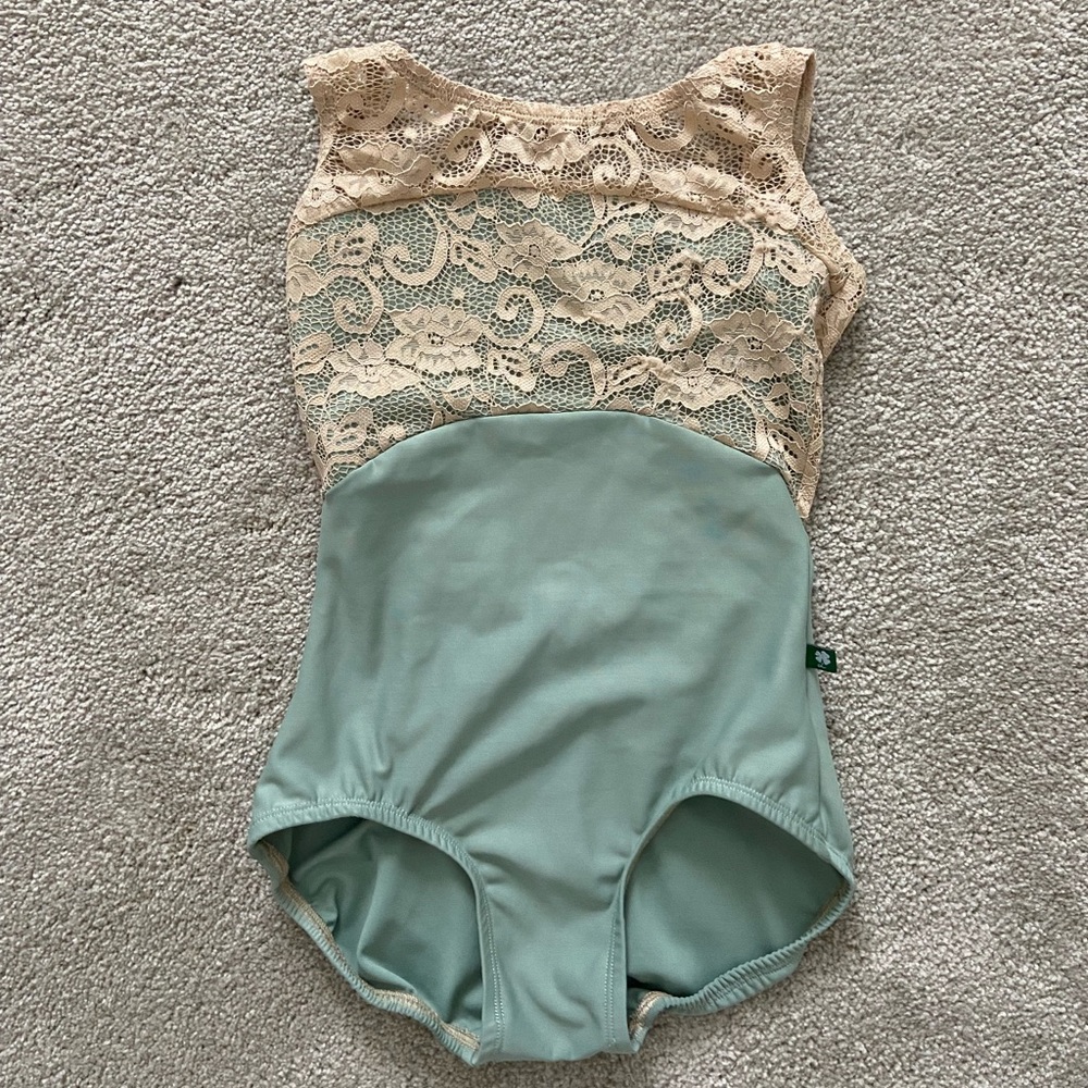 Luckyleo Aloe & Nude Lace Star Leotard Size Small